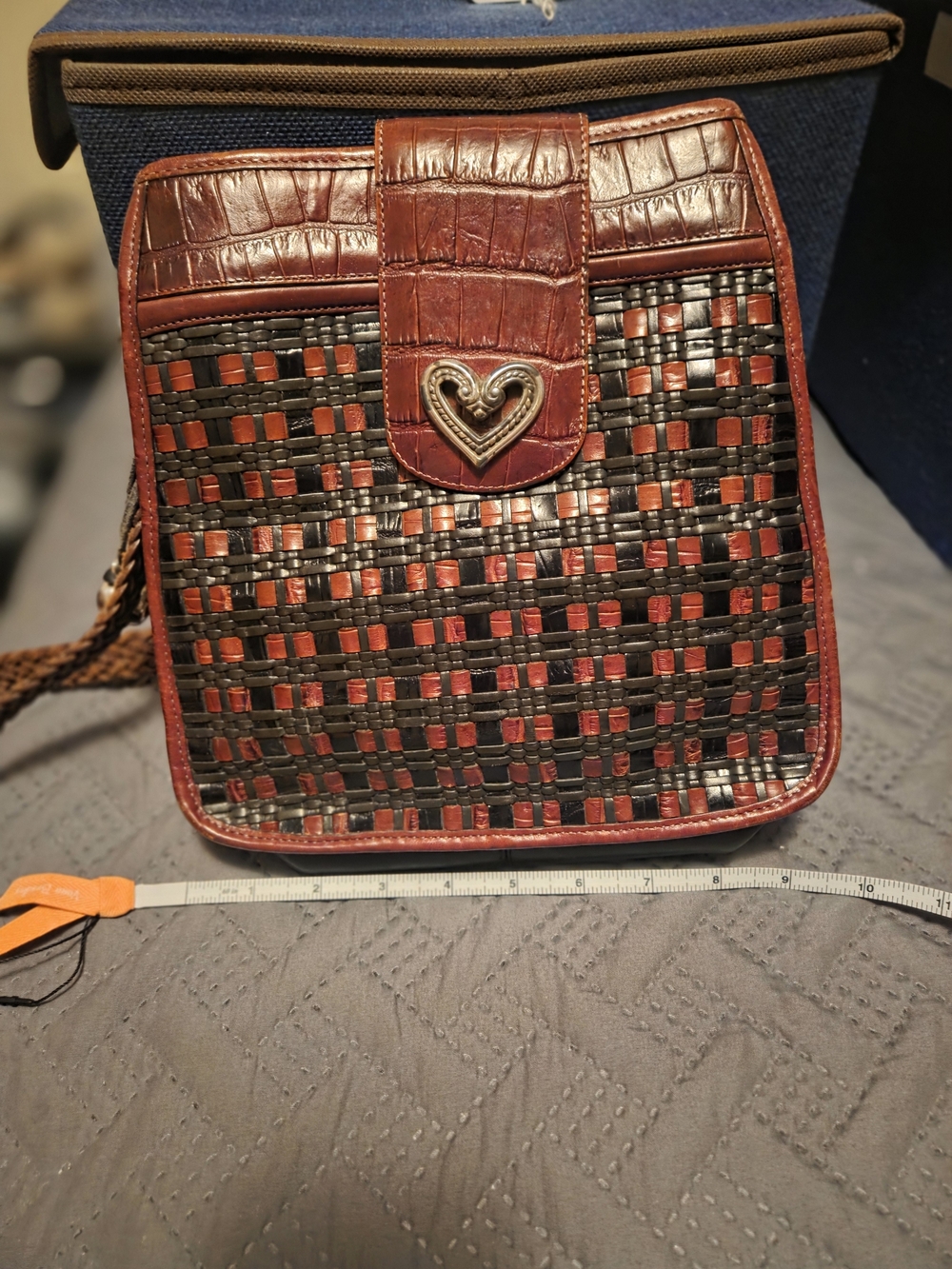Brighton Woven Shoulder Bag in Brown and Black with Copper Accents